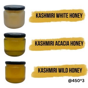 Flavours of Kashmir Premium Pure Kashmiri Honey Gift Set | 3 Natural Honey Varieties (450 g Each) | Lab-Tested, Unprocessed Honey | Luxury Wooden Gift Box
